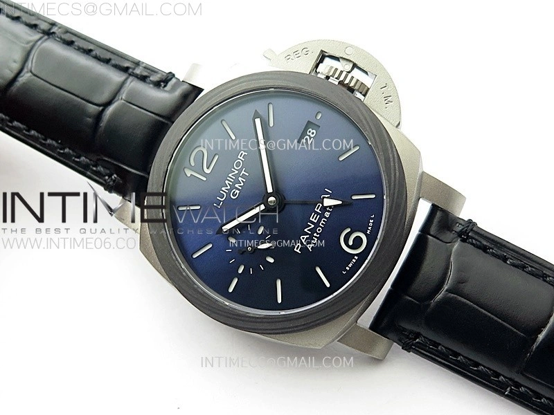 PAM1279 X Luminor GMT 42mm Titanium VSF 1:1 Best Edition Blue Dial on Black Leather Strap P.9011 Super Clone